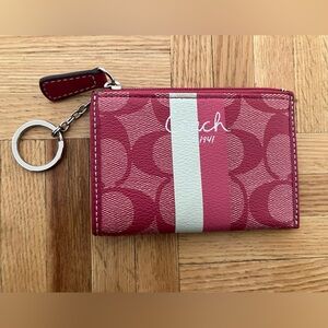 Coach Signature Stripe Pink and White Coin Purse